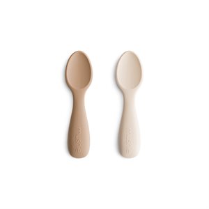 Mushie Toddler Starter Spoons - Silicone 2-Pack - Natural/Shifting Sand